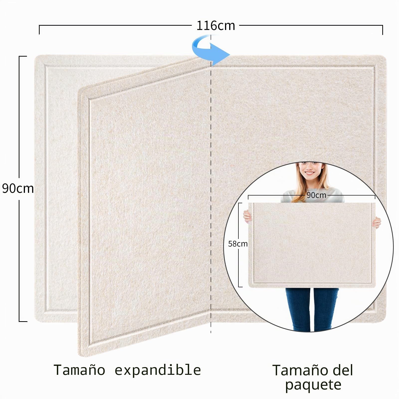 Gran Tablero de Anuncios - 90 x 116 Centímetros, Tablero de Alfileres de Felpa Decorativo para Pared - Tablero de Visualización de Fotos Plegable con Cinta Autoadhesiva, Incluye 20 Pasadores de Empuje