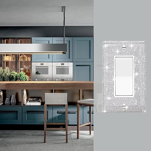 Miniatura 3 de Gaocai 1 placa de interruptor de diamantes de imitación plateados brillantes y cubiertas de tomacorrientes, placas de pared, placa de cubierta de