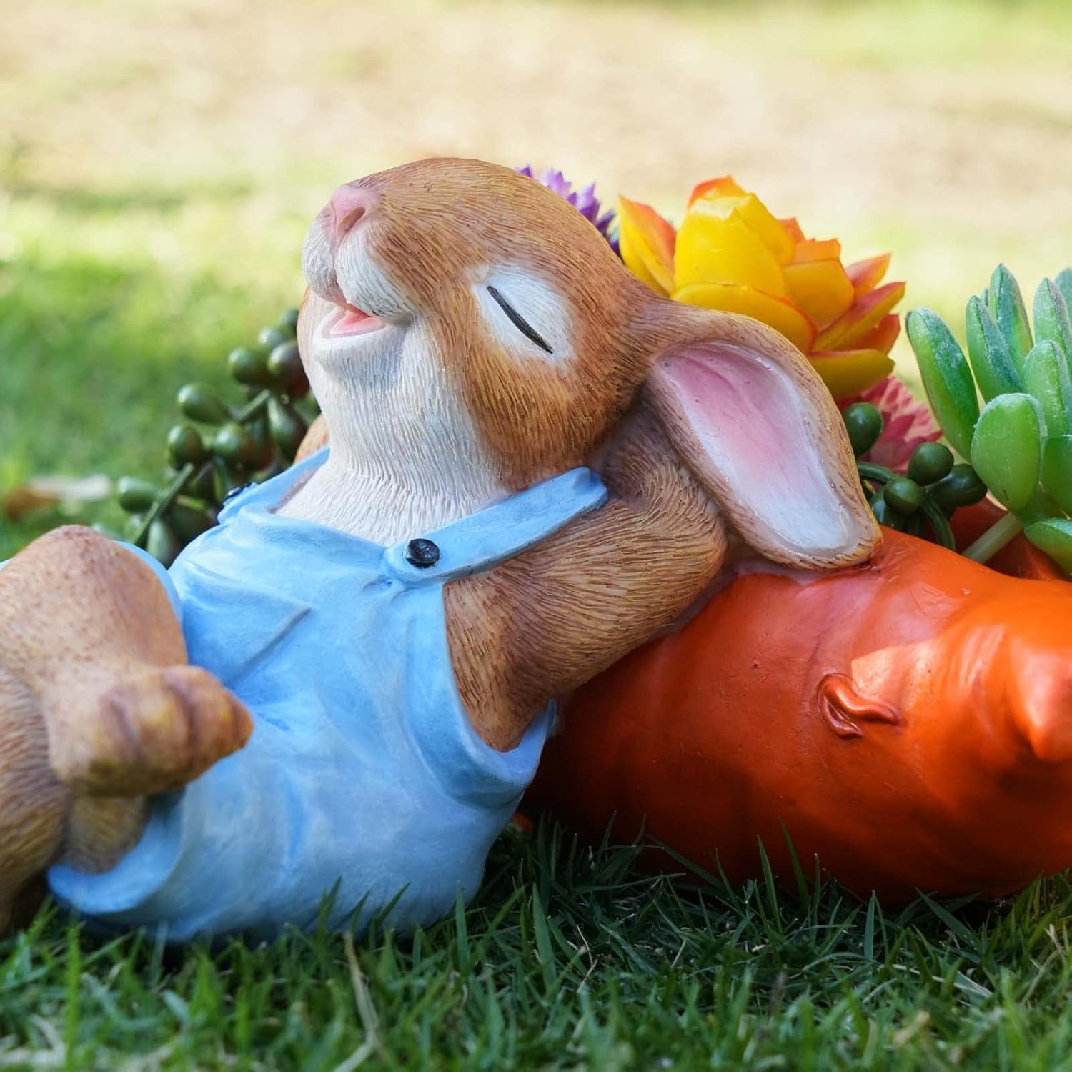 Mushroom Outdoor Garden Decor Ornament （8” Red）+Bunny Decor Rabbit Succulent Pot