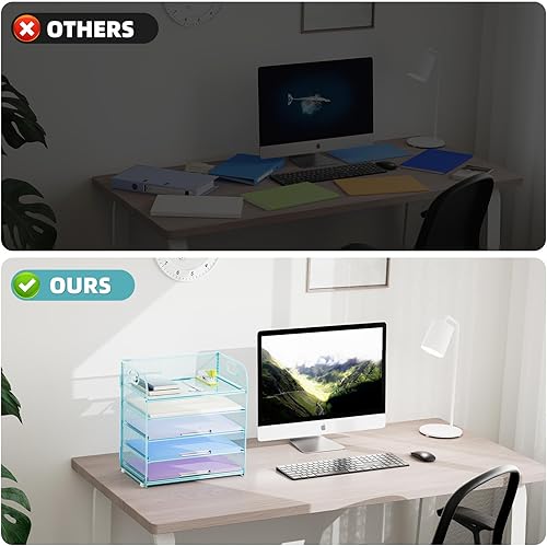 Miniatura 10 de Marbrasse Bandeja organizadora de papel, organizador de archivos de malla de 5 niveles con asa, organizador de escritorio clasificador de papel para