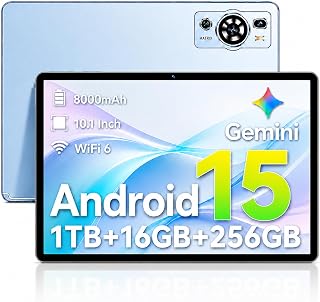 Tablet 10.1 Inch Android 15 with Keyboard and Mouse, 16GB RAM 256GB ROM, 4G LTE, WLAN 6, Octa-Core, 8000mAh Battery, IPS HD Display, USB-C