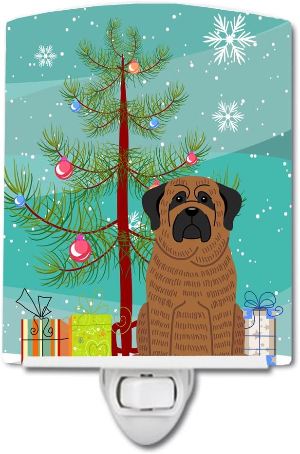 Caroline's Treasures BB4140CNL Merry Christmas Tree Mastiff Brindle Ceramic Night Light Compact, UL-Certified, Ideal for Bedroom, Bathroom, Nursery, Hallway, Kitchen, 6x4x3, Multicolor