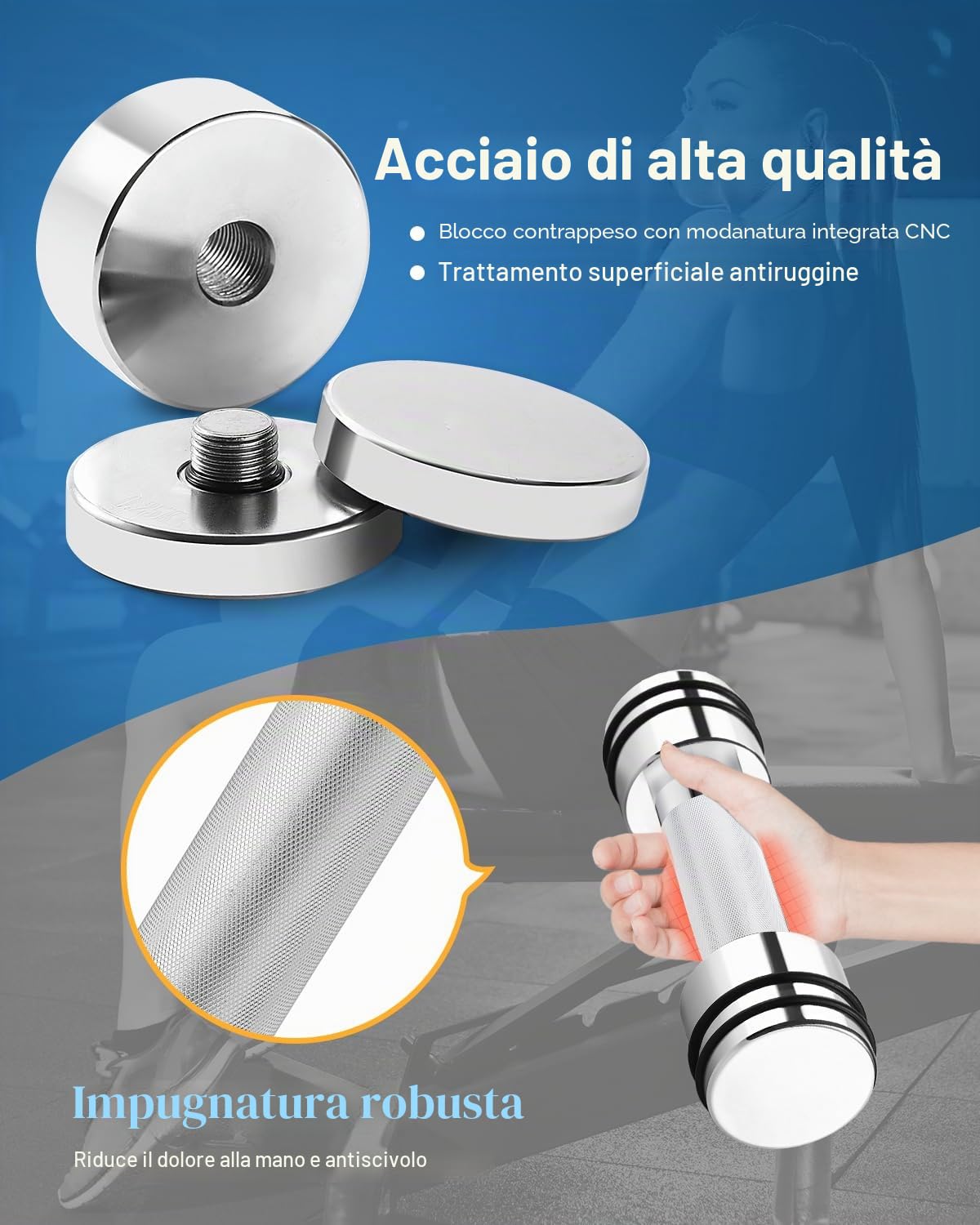 Feecco, manubri regolabili, 5/7,5/10 kg, coppia di 2 set di pesi per casa e palestra