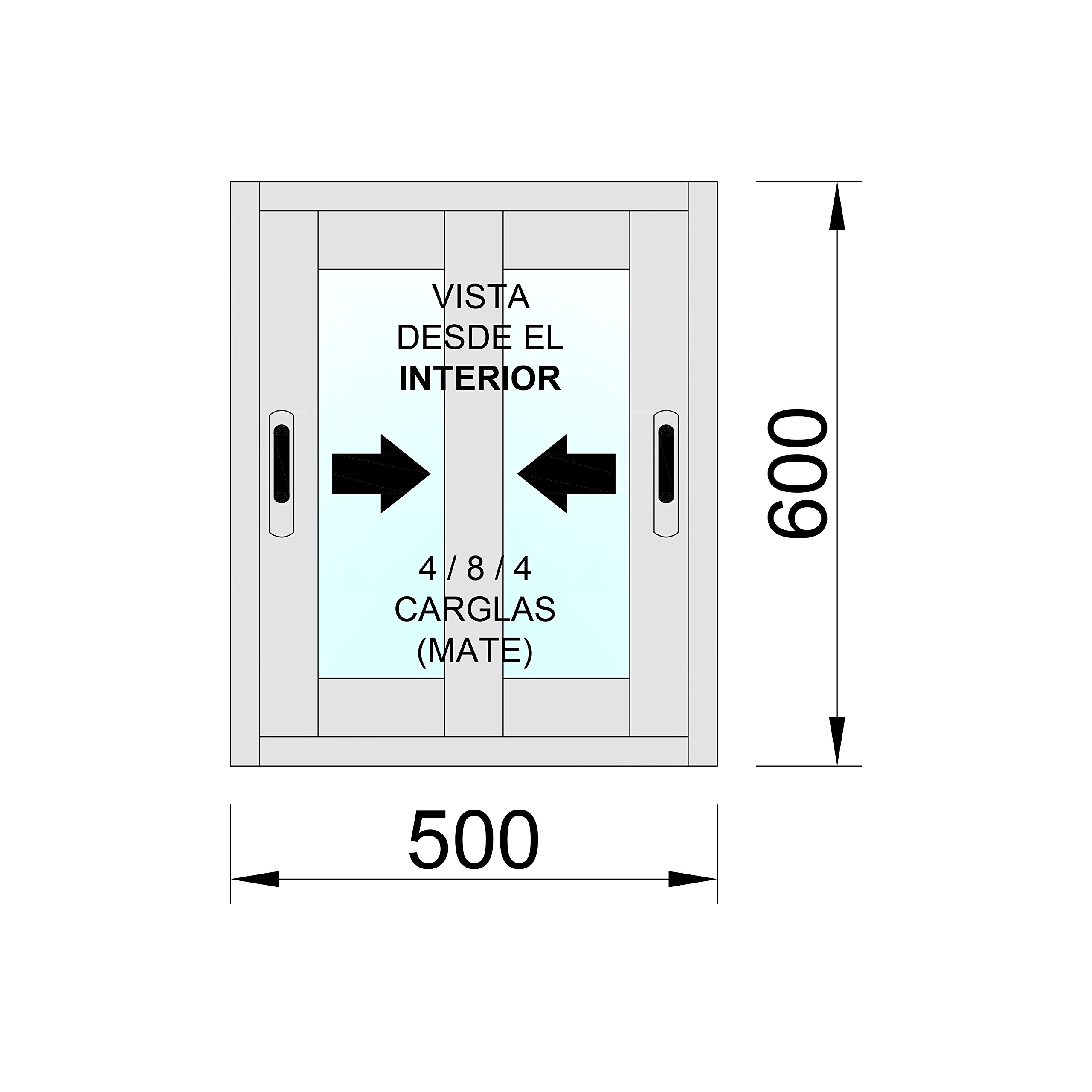 Ventanastock Aluminio 500x600 Corredera 2 hojas con cristal carglass (Climalit Mate)