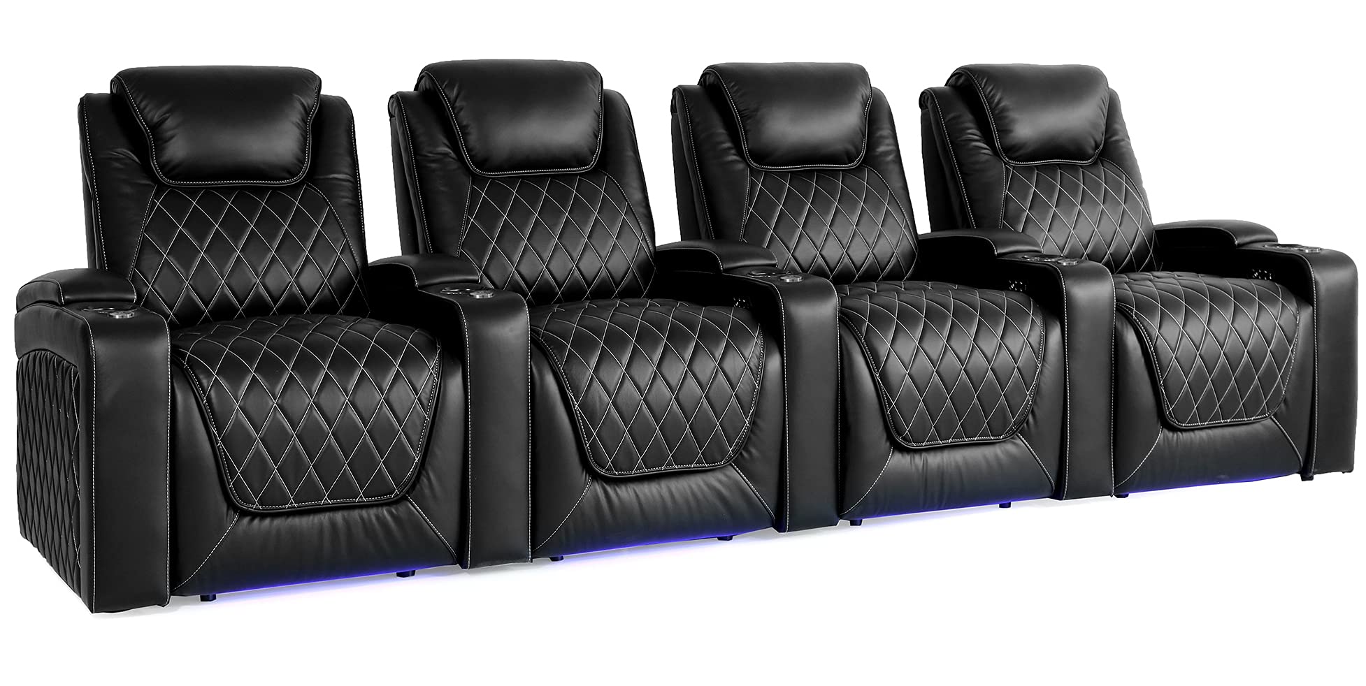 Valencia Oslo Home Theater Seating | Premium Top Grain Italian Nappa 11000 Leather, Power Recliner, Power Headrest, LED Lighting (Row of 4, Black)