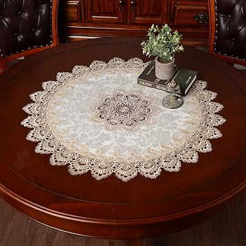 ARTABLE Light Brown Lace Round Tablecloth Small Table Topper 23 Inch