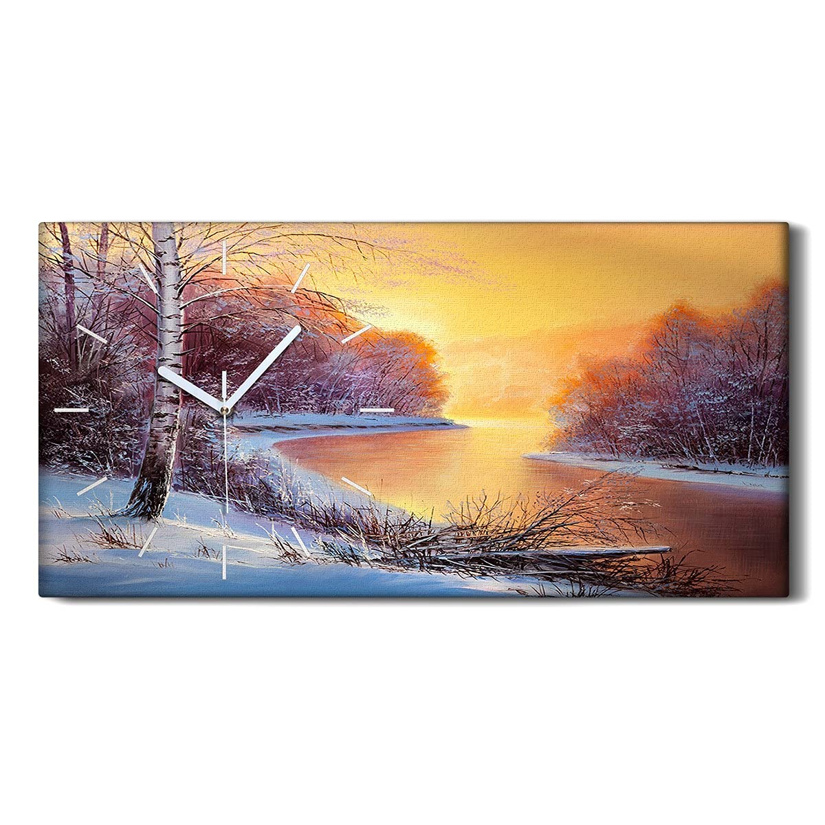 Horloge sur toile haut de gamme 60x30cm paysage forestier hiver moderne et silencieuse