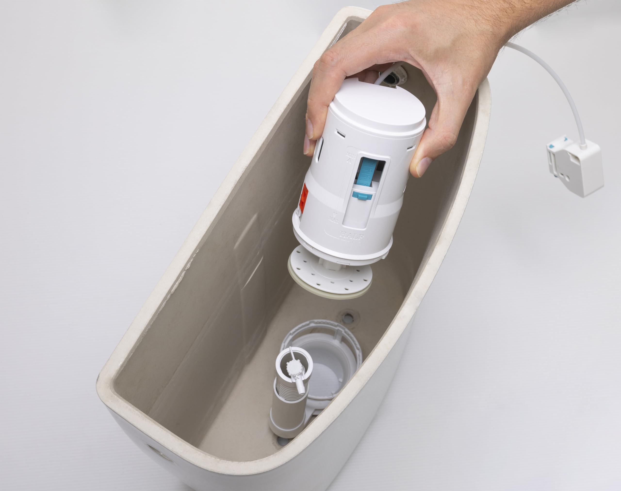 Conjunto de Descarga con Válvula Flotadora + Mecanismo de Inodoro con Cable y Botón Pulsador 3/6 L | Ahorro de Agua | Compatible con Cisternas | NOYON & THIEBAULT
