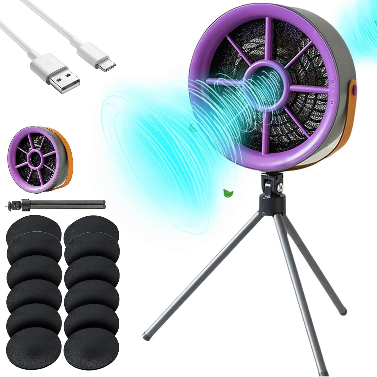Smoke Away Purifier Fan, Portable Smoke Air Purifier Fan for Smoking Indoors with 12 PCS Filter Cotton, Can Be Hung and Stood, Purple, Type-C Charging, Three Speed Adjustment