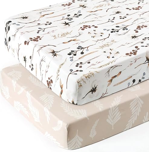 Miniatura 2 de Juego de 2 sábanas ajustadas de punto de jersey elástico ultra suave, se adapta a todas las almohadillas estándar de colchón de cuna, seguras y