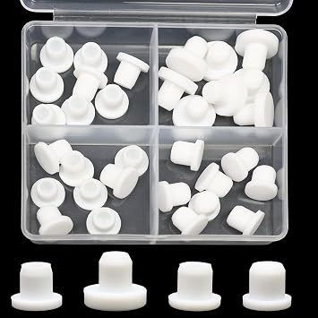 EASYEAH 4 Sizes 7.8/8/8.3/8.5 mm Silicone Plugs 5/16 in T-Shaped Soft Flexible Rubber Stopper Waterproof Seal Button Plug for 7.8-8.5 mm/0.31-0.33 in Hole, White, 32 Pcs