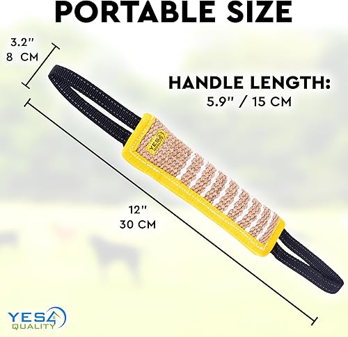 Miniatura 8 de Juguete para tirar y morder para perros de 12 x 3.2 pulgadas, juguete duradero con 2 asas suaves y fuertes, almohada resistente de yute para perros