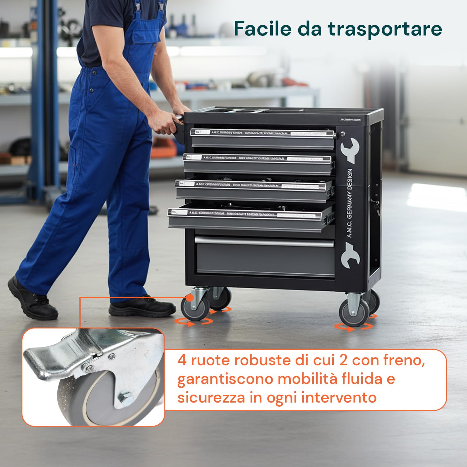 Avilia - Carrello Porta Attrezzi da Officina con 6 Cassetti e 1000 Utensili in Acciaio al Cromo Vanadio per Uso Professionale e Fai da Te