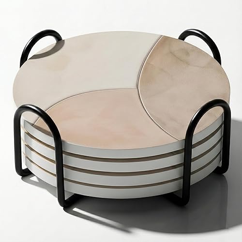 VEYRO Juego de 4 posavasos para bebidas  Posavasos de cerámica absorbente con respaldo de corcho para mesa de café y escritorio, moderno juego de