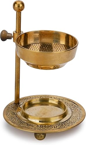 Ajuny Soporte para quemador de incienso, vela de luz de té o resina de carbón calentada, hermoso diseño ajustable, dorado para decoración del hogar,