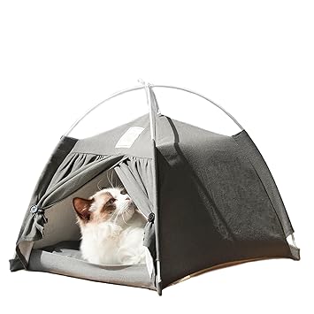 Cat Bed Cave for Indoor Cats,Detachable Comfortable Breathable Dog Cat Tent Bed Pet Teepee House Pet Tent Cave for Cats Small Dogs Kitten Bed with Removable Washable Cushion Mat (Grey)