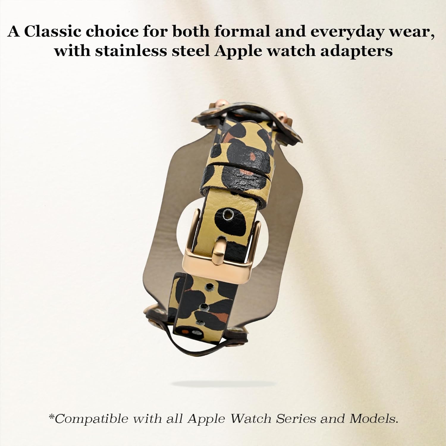 OXA Leather Handmade Slim Cuff Compatible with Apple Watch Band | Series 8 7 6 5 4 3 2 1 SE Ultra | Polished Stainless-Steel Buckle and Adapters | Women | 42mm 44mm 45mm 49mm | - Leo