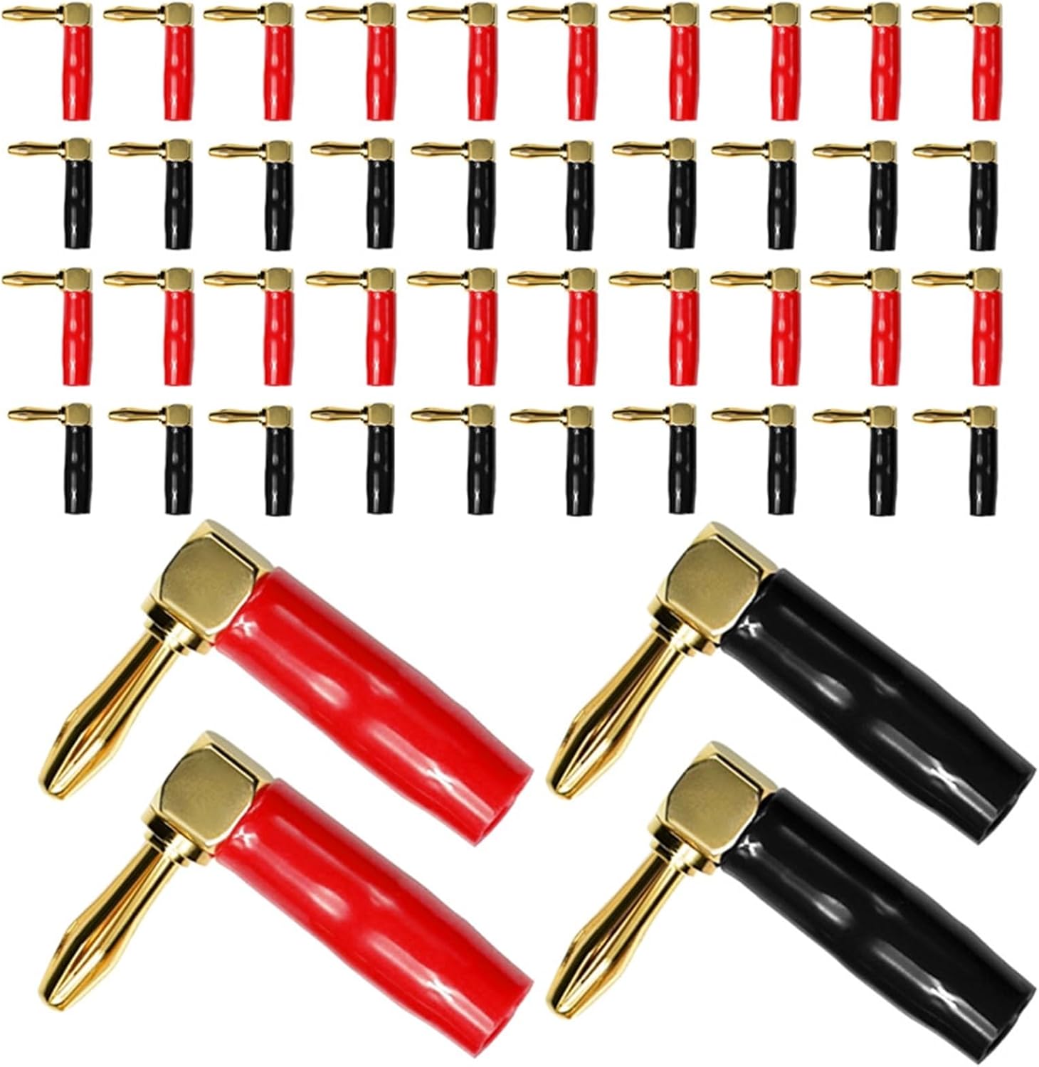 8/40pcs 90 Degree Right Angle 4mm Banana Connector Gold Plated Audio Speaker Plugs L Type Adapter(40Pcs (20Pairs))