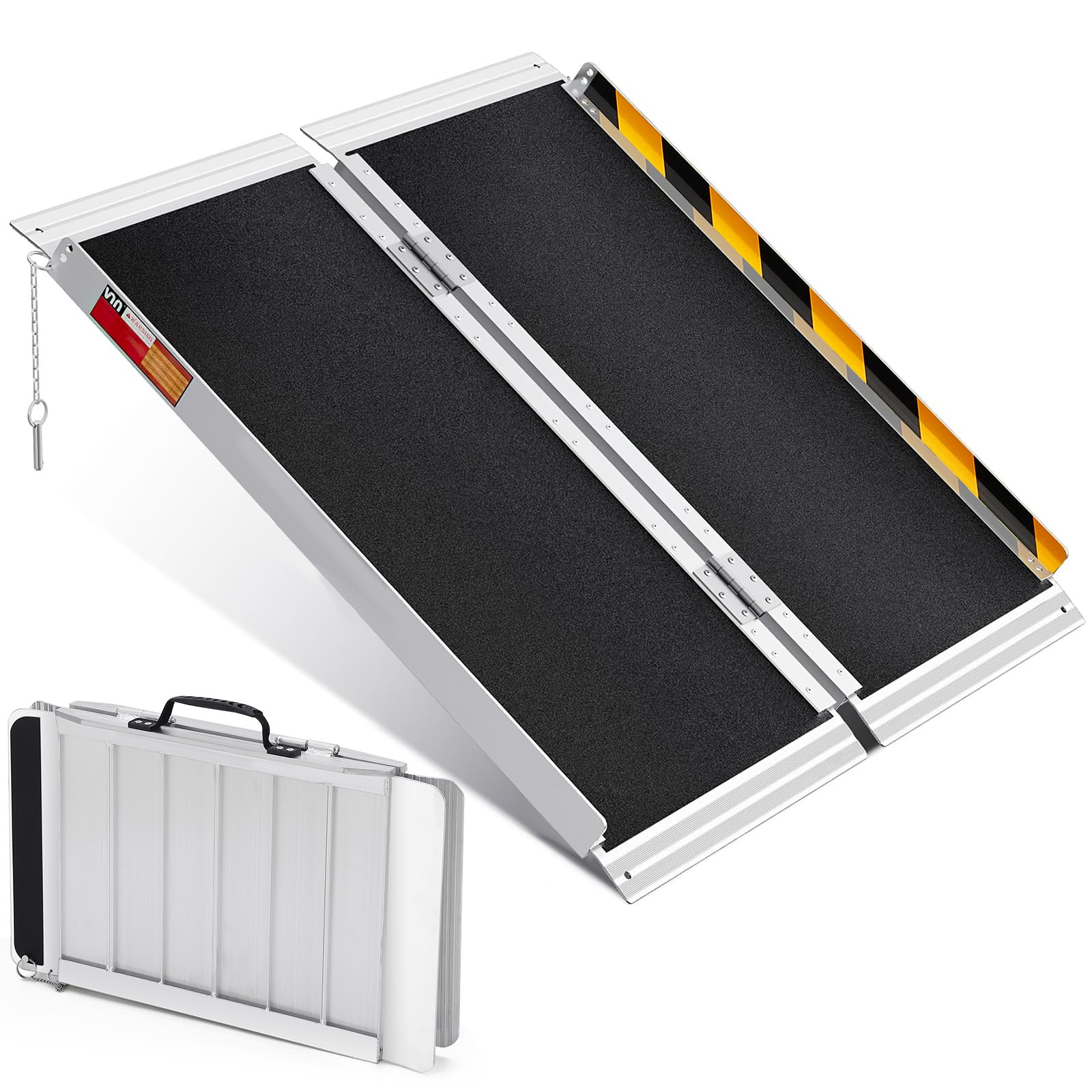Garvee Faltbare Aluminium Rollstuhlrampe/Auffahrrampe – rutschfeste Oberfläche, Übergangsplatte & Reflektor-Warnstreifen, 272 kg Tragkraft – für Stufen/Türschwellen, Rollstuhl/Scooter | 3 ft (90 cm) |