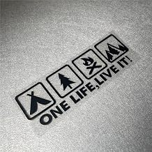 Car Sticker for One Life Live it Camping Outdoor Enthusiast Wild Survival Quadruple Decal for Vehicle Auto Window Tail Body 18x6cm, Black