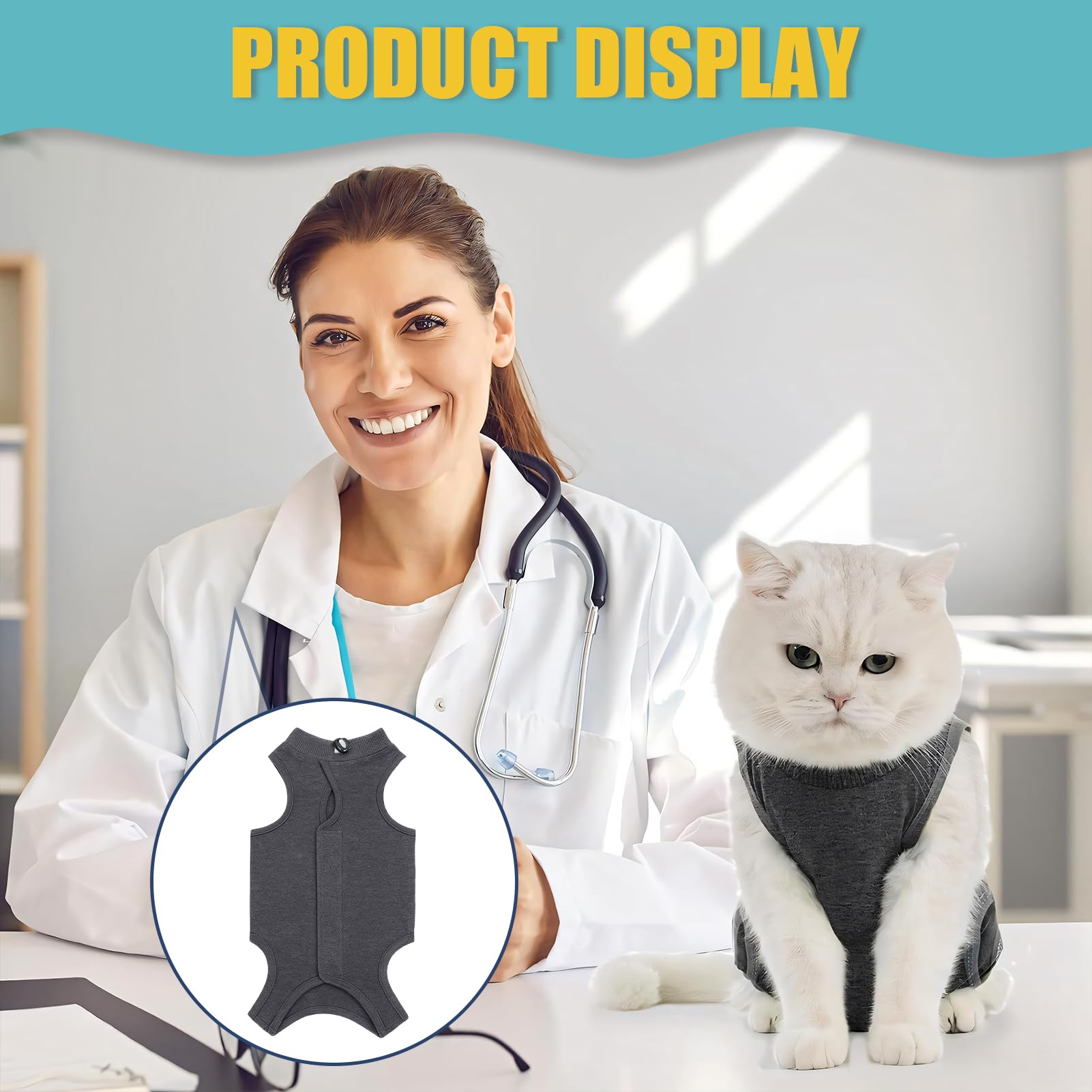 Body pour Chat après Stérilisation, Body Chat Post Opératoire pour Femelle & Mâle, Coton Doux, Protection Plaies Abdominales, Convient pour 3-5kg, Taille M - Gris