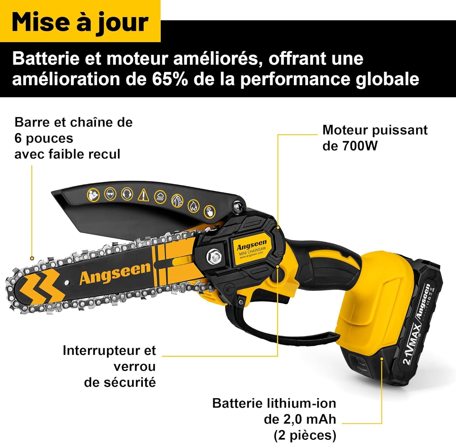 Mini motosega Brushless 6 Inch, sega elettrica senza fili con 2 batterie e catene, piccola motosega con serratura di sicurezza per taglio del legno e potatura degli alberi, adatta per anziani