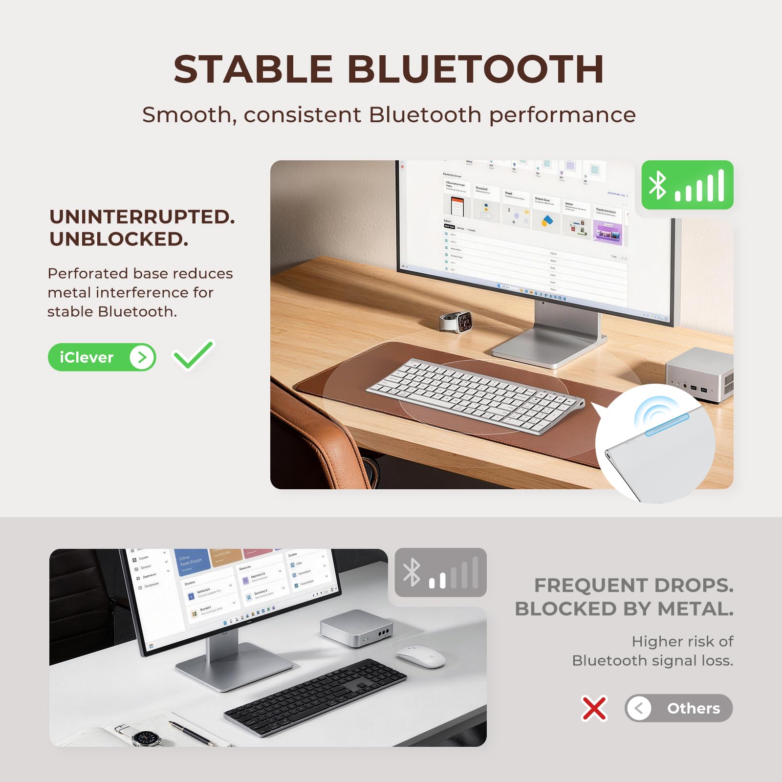 iClever BK10 SE Bluetooth Keyboard for Mac, Multi-Device Slim Wireless Keyboard with Numeric Keypad, Standard Full-Size Keys, USB-C Rechargeable, Compatible with iPad Windows iOS Android — view 7