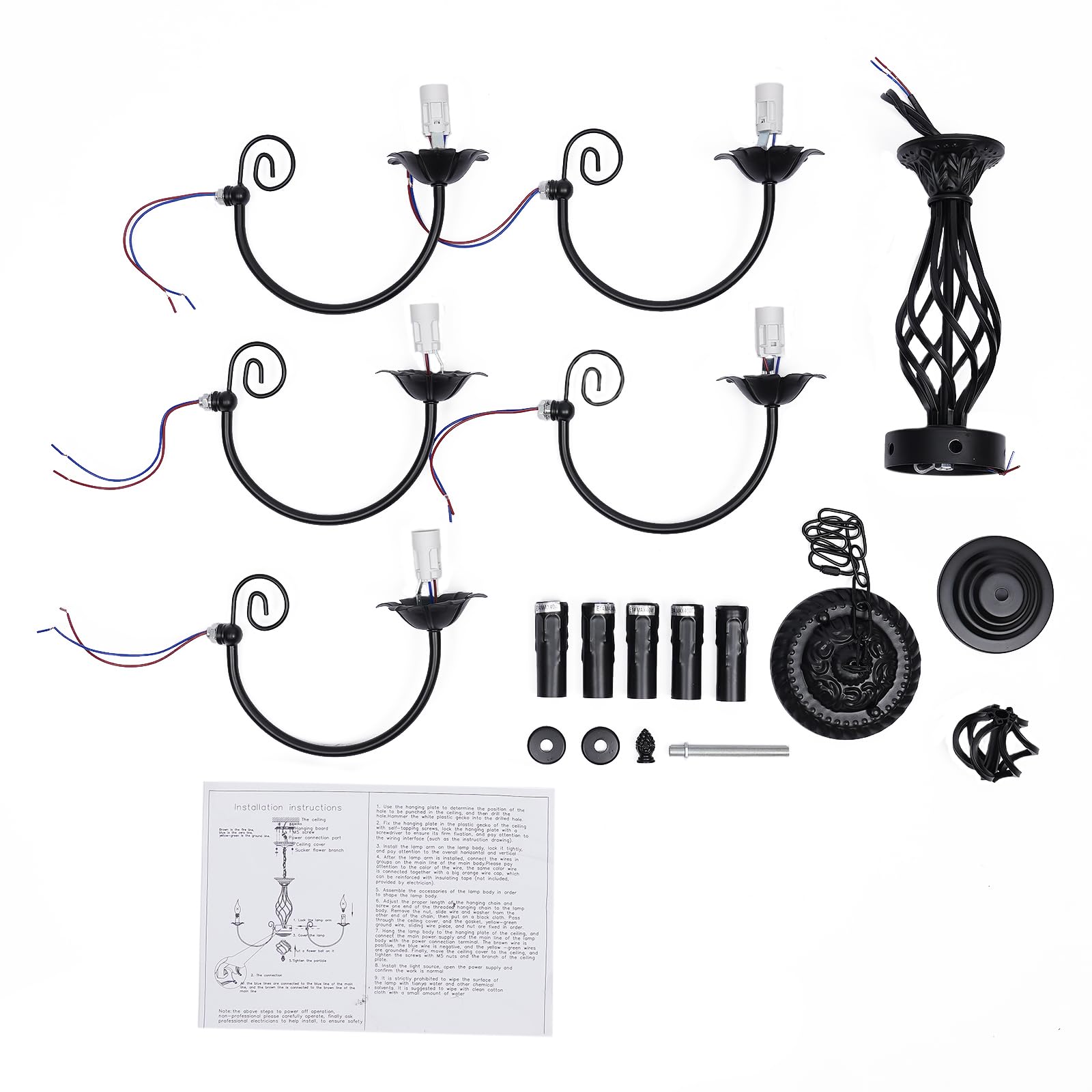 Lampada da soffitto retrò a 5 luci, in robusto ferro, stile antico, con catena regolabile in altezza, perfetta per camera da letto, cucina e ingresso, 220 V, per una casa elegante