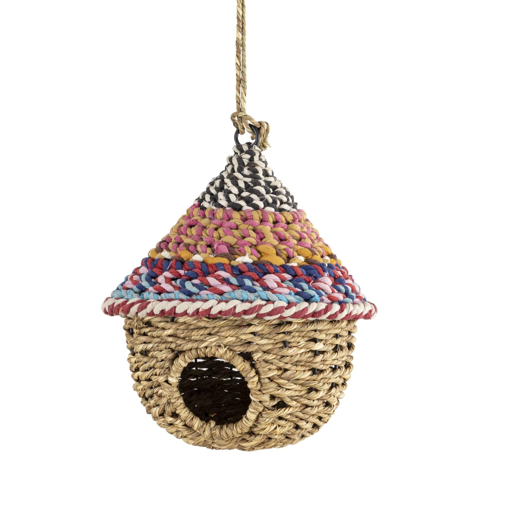 Nichoir en tissu recyclé fait main et résistant pour oiseaux de jardin Munja