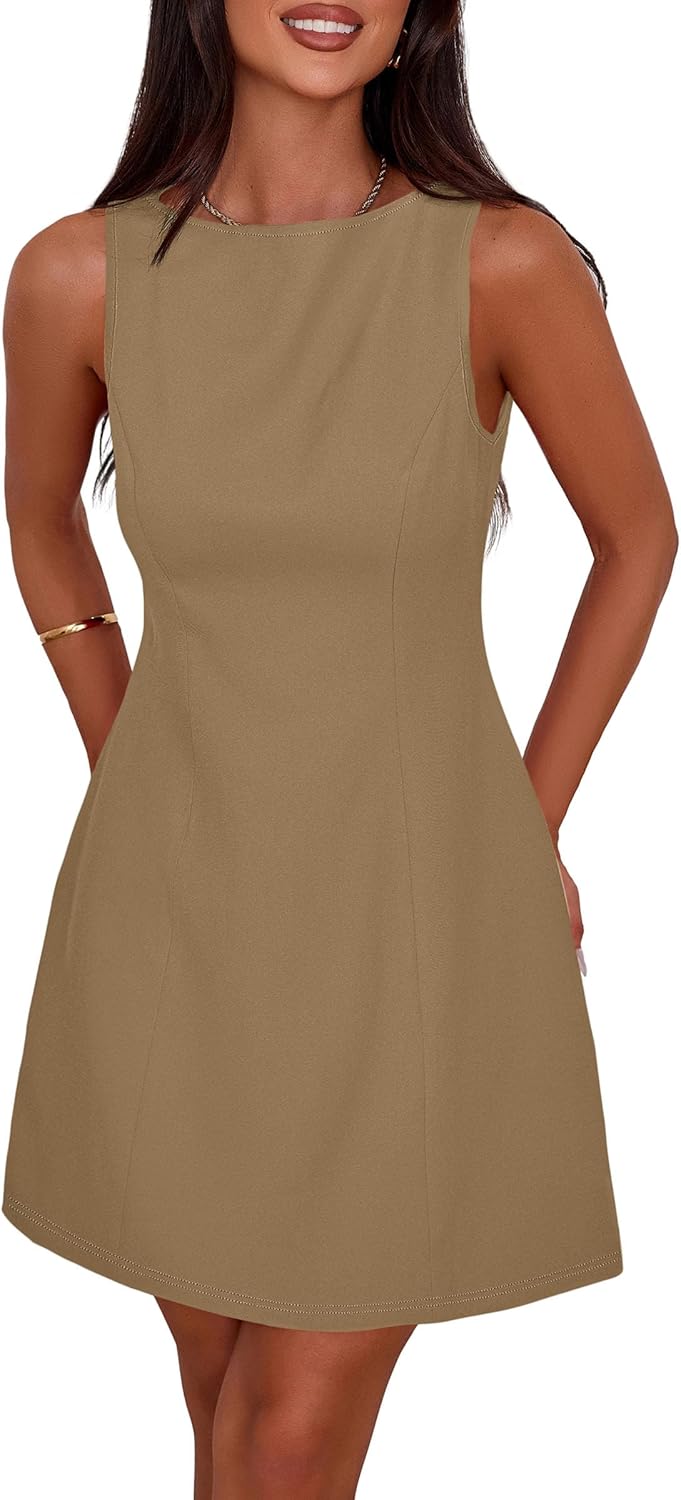 PRETTYGARDEN Womens Formal Short Dresses 2025 Summer Sleeveless Boat Neck A Line Elegant Mini Cocktail Party Dress