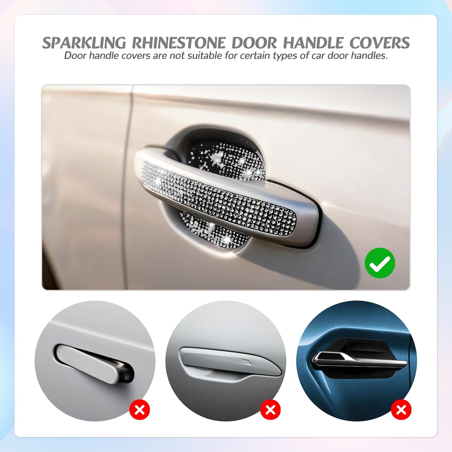 10PCS Bling Car Door Handle Protectors, 4 Door Bowl Stickers + 6 Handle Strips, Crystal Rhinestone Anti-Scratch Car Accessories, Sparkling Auto Decor Decals, Universal for SUV Sedan Truck (White) image 4