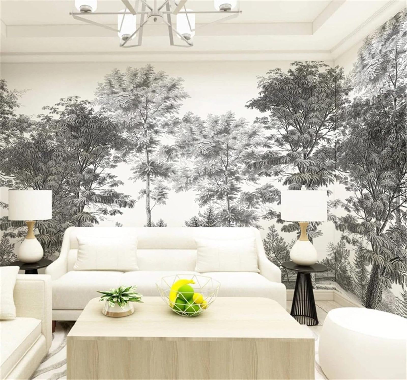 Tzxztt 250Cm×170Cm(B×H) Pastoral Style Black And White Trees Art Modern 3D Wallpaper Premium Textured Silk Neutral Tones Material Ideal For Living Room Bedroom-250Cm×170Cm