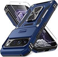 Vista 48 de DEERLAMN Funda para Google Pixel 8a con cubierta deslizante para cámara + protector de pantalla (1 paquete), soporte giratorio con anillo de grado