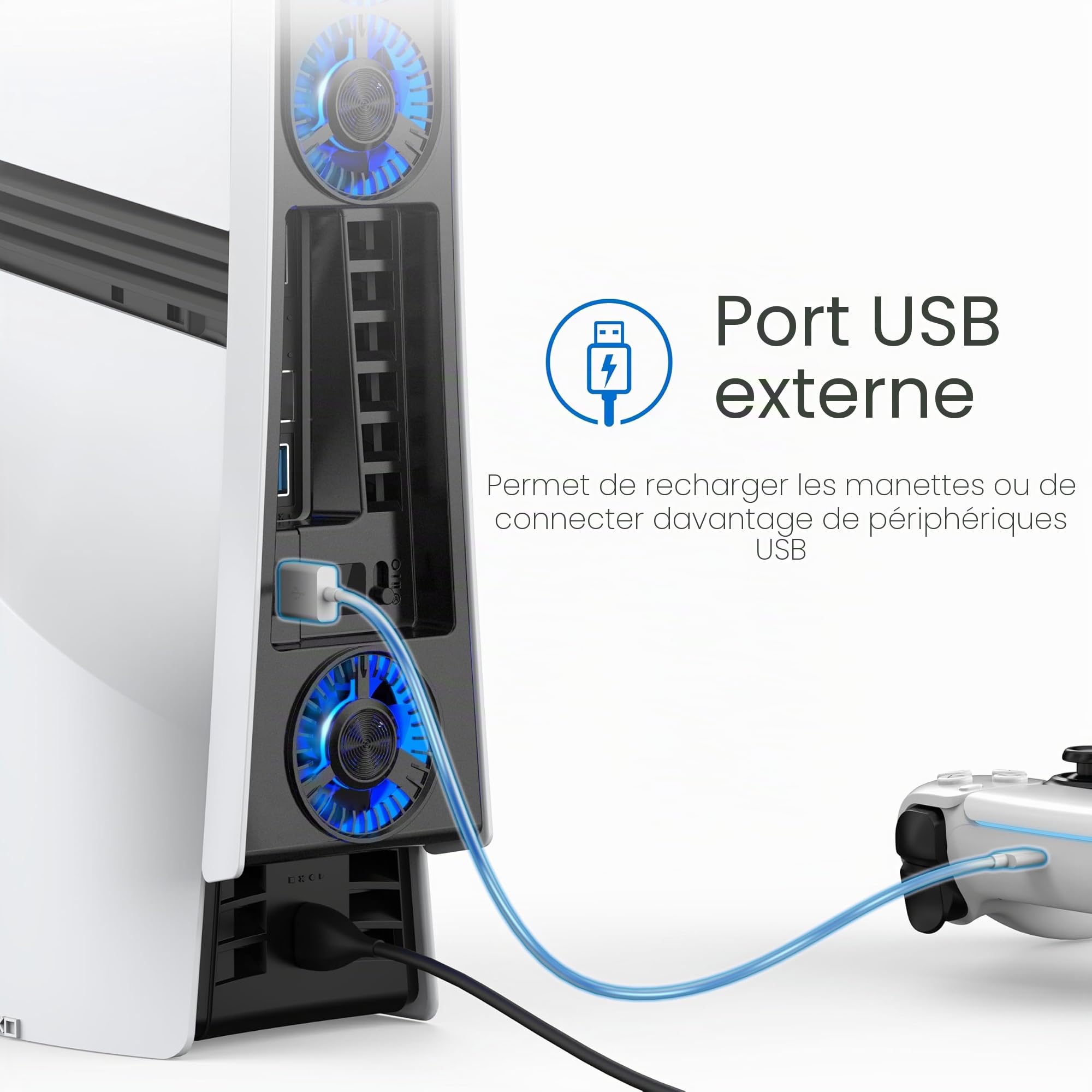 JUSPRO Ventilateur de refroidissement pour PS5 Pro, silencieux amélioré avec 4 ventilateurs de refroidissement avec vitesse réglable, marche/arrêt automatique, accessoires de refroidissement avec port