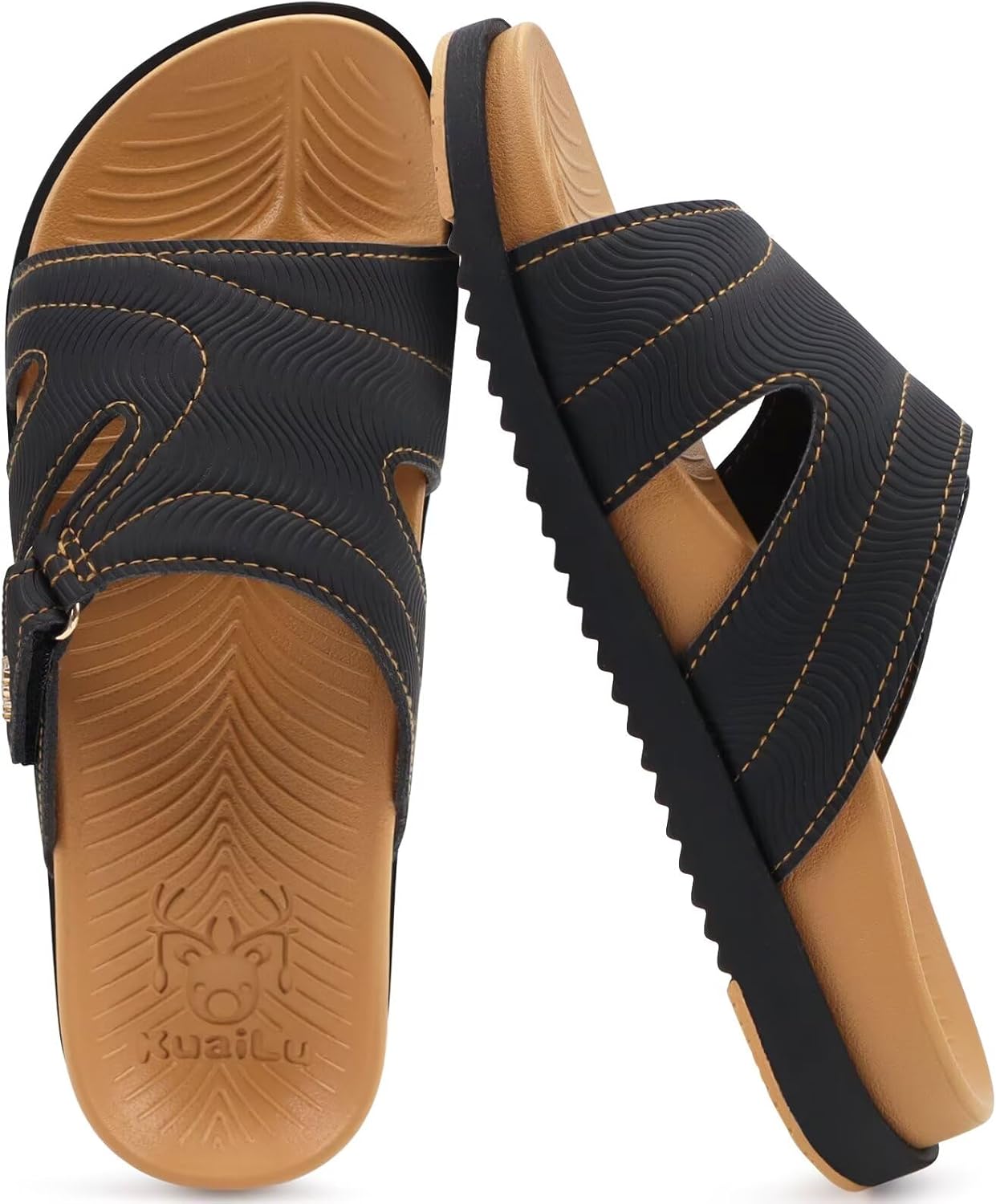 KuaiLu Womens Dressy Orthopedic Sandals Lightweight Cushion Foam Slides Sport Recovery Walking Slippers with Plantar Fasciitis Arch Support - Image 9