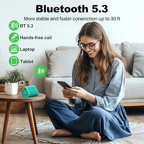Miniatura 5 de Bobtot Altavoz Bluetooth portátil inalámbrico, IPX7 pequeño altavoz de ducha impermeable, tiempo de reproducción de 15 horas, sonido fuerte y