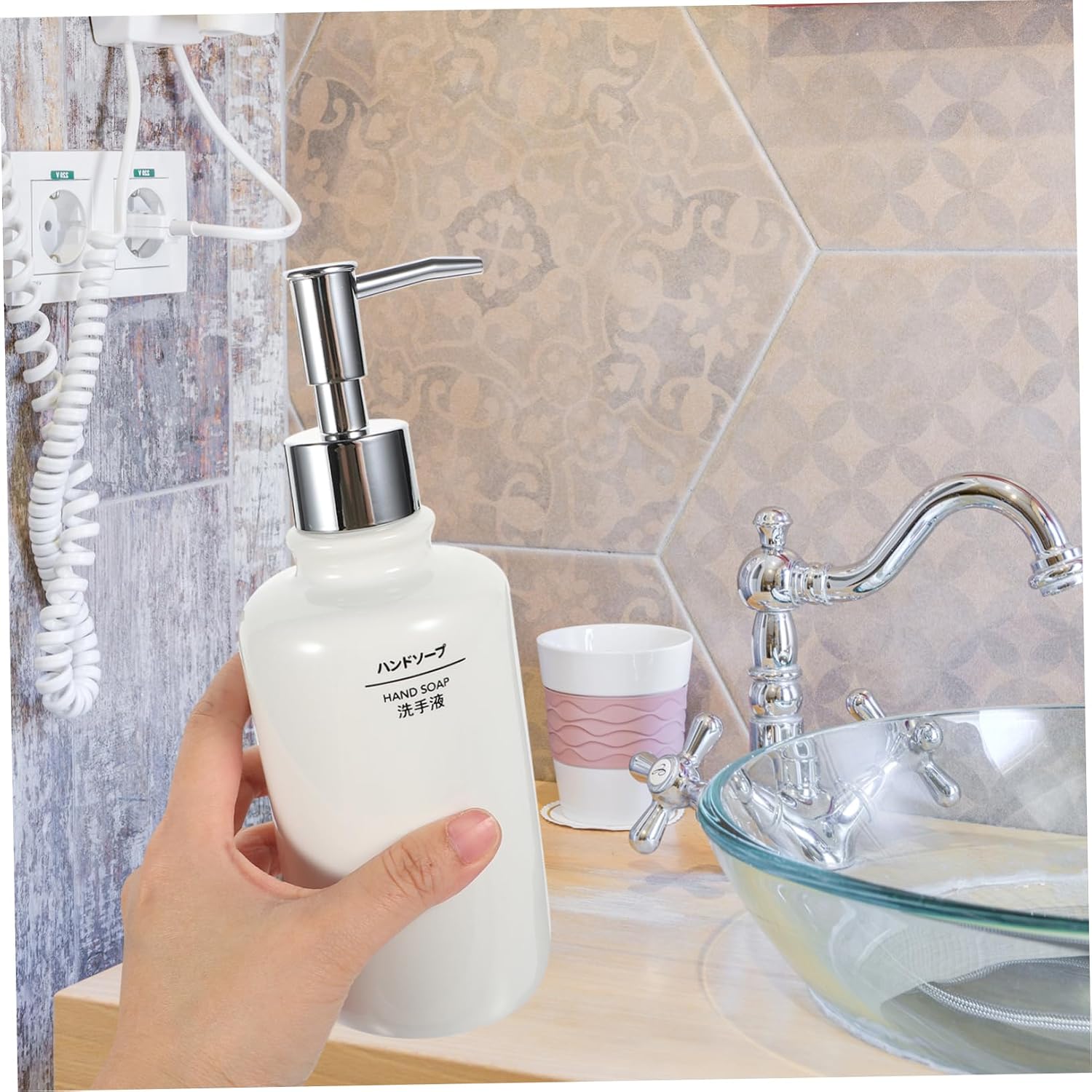 Cabilock Ceramic Hand Soap Dispenser Refillable Lotion Bottle for Liquid Soap Minimalist Easy to Clean Versatile Use for Bathroom and Kitchen