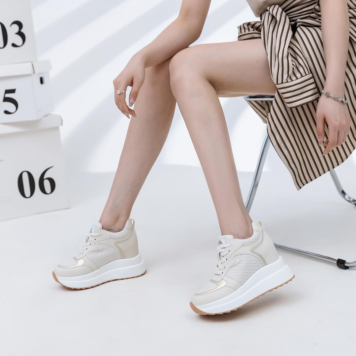 High Platform Sneakers for Women Hidden Heel Wedge Sneakers Dressy Fashion Wedge Tennis Shoes Increasing 3.94 inches - Image 2