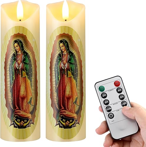 Juego de 2 velas LED de oración sin llama de Nuestra Señora de Guadalupe de cera real, velas religiosas de devoción, decoración religiosa, regalo disponible en Yaxa Peru