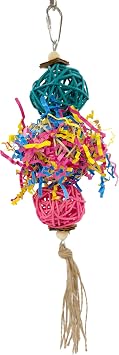 1701 Rainbow Rattan Bird Toy with Jute and Crinkle Paper Shredding and Foraging Fun for Parakeets, Cockatiels, Conures, and Small Parrots Natural Bird-Safe Toy for Cage Enrichment