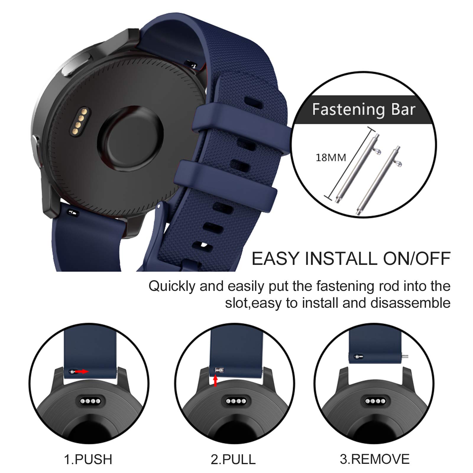 ISABAKE Pasek do Garmin Venu 2S/ Vivoactive 4S/ Vivomove 3S, silikonowy pasek 18 mm do Forerunner Venu 3S/265S/255S Music