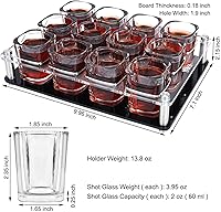 Vista 2 de D&Z Vaso de chupito de 2 onzas con soporte, juego de vasos de chupito de tequila, fácil de llevar, 12 vasos de base pesada sin derrames, bandeja