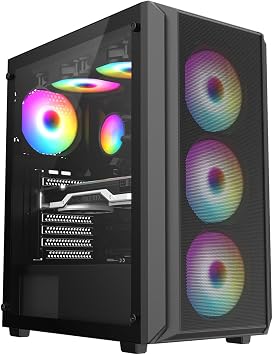 iONZ KZ10 PC Gaming Case Mid Tower ATX Tempered Glass With 4 x 120mm ARGB Fans - Black