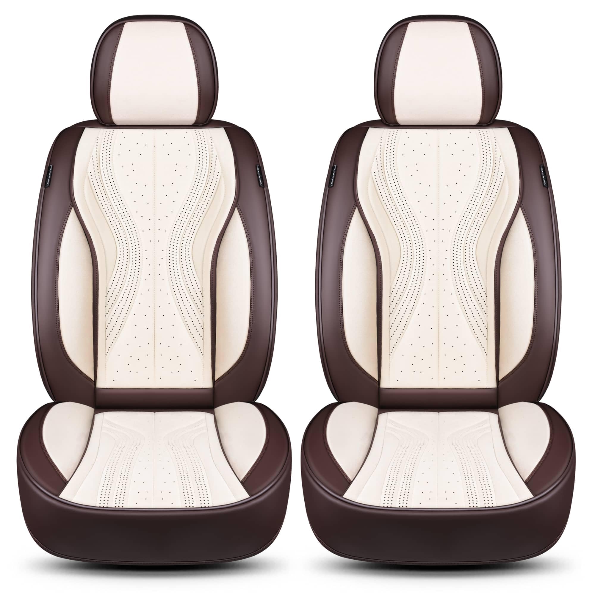 Autositzbezüge Universal für PKW, SUV – Premium Vordersitzbezüge Braun/Beige, hochwertig verarbeitet für mehr Sitzkomfort, Airbag-kompatibel, Schonbezüge für Fahrer & Beifahrersitz mit Rückentasche