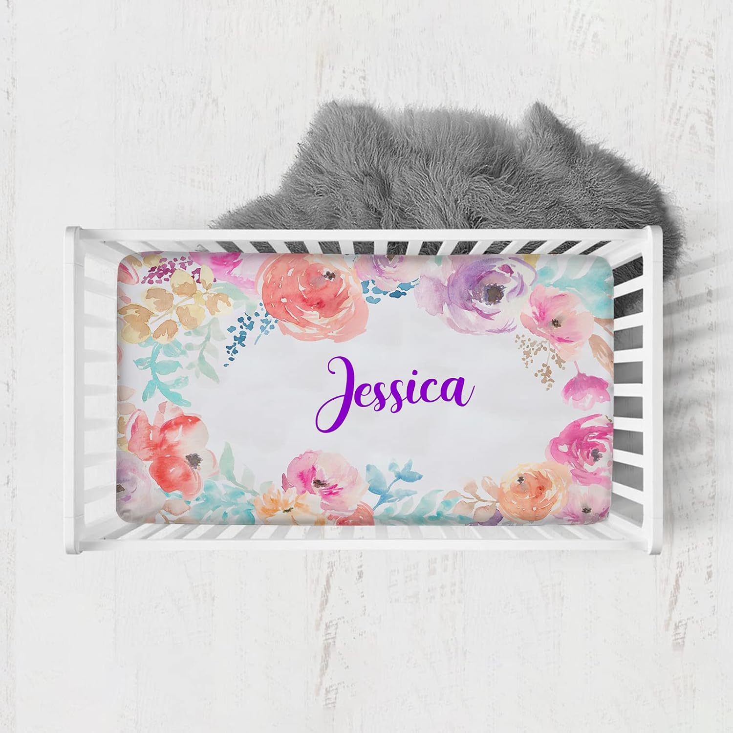 Pine Tree Personalized Fitted Crib Bedding Sheet with Name, Crib Mattress Sheets for Baby Boys Girls