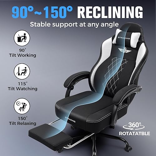 Miniatura 6 de GTPLAYER Silla grande y alta para videojuegos, silla de computadora de tela transpirable con fuerte soporte lumbar, cómodas sillas de oficina con