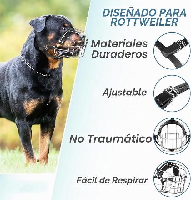 Foto 5 de 7 de Bozal de metal para perros de gran tamaño - Bozal Rottweiler resistente