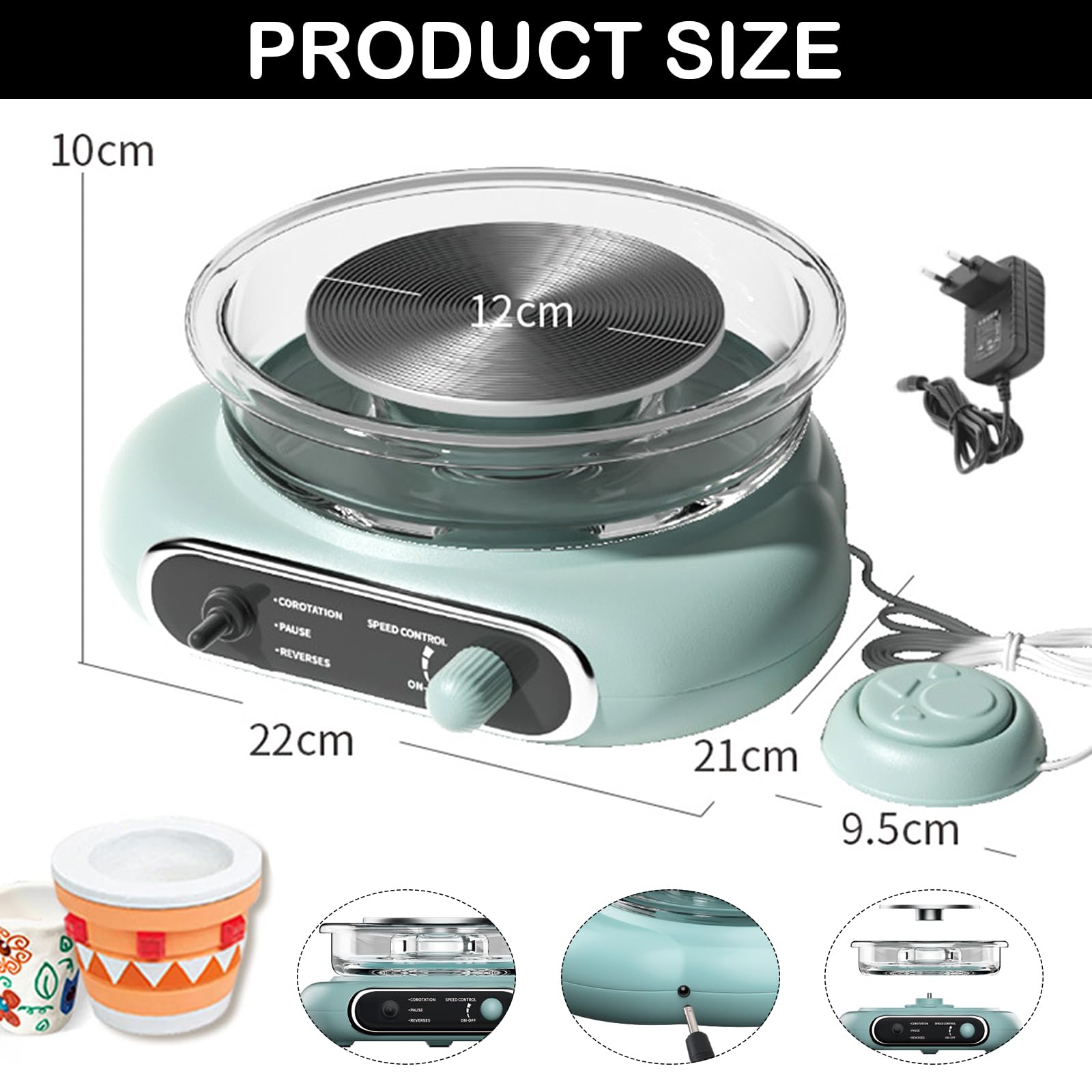 Kit de Poterie pour Enfants, Mini Tour de Poterie Électrique, Machine à Poterie Travail Céramique DIY Double Contrôle avec Pédale Machine Tour Argile Amovible, pour Débutants Activité Manuelle