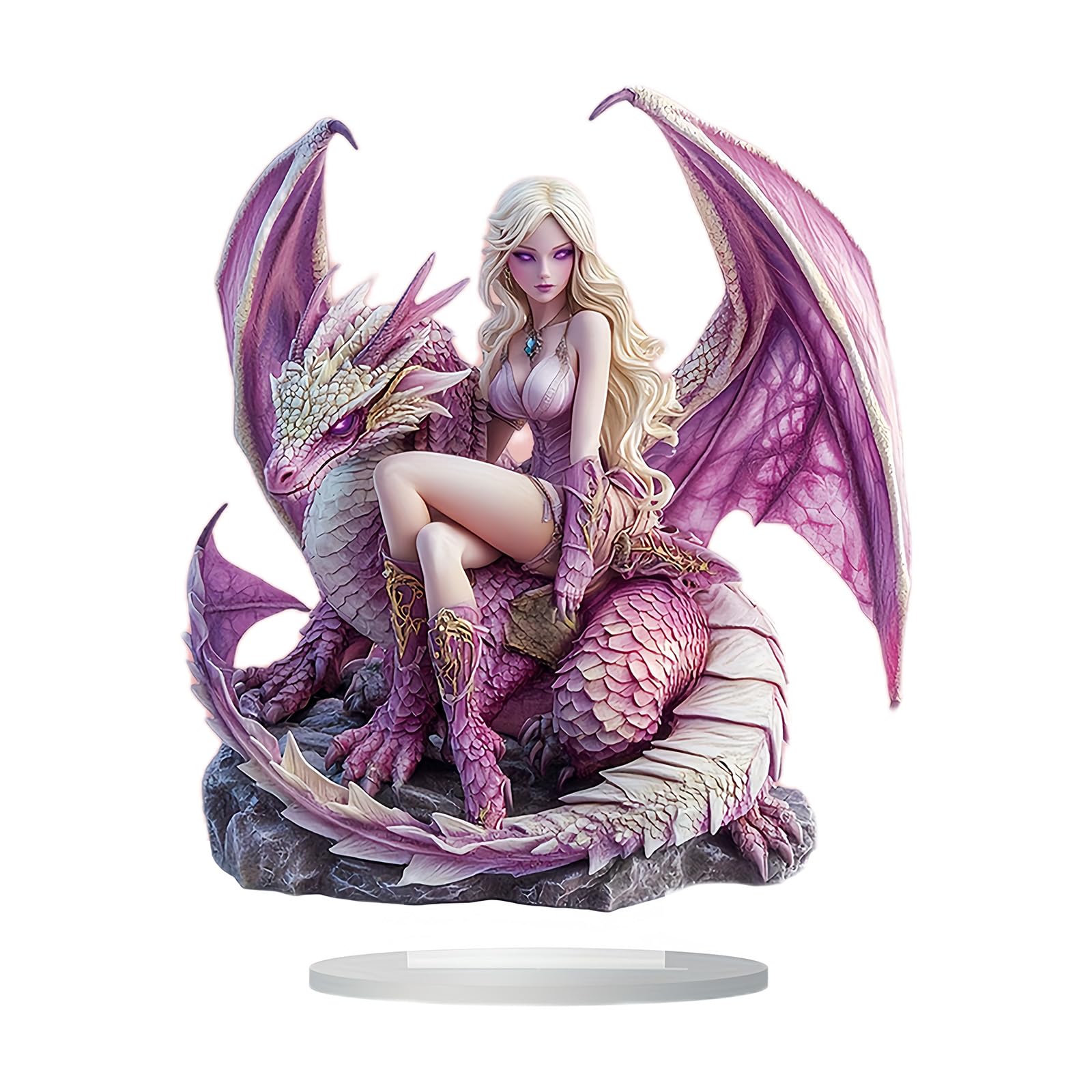 XAGMODSHN 2D Flat Acrylic Dragon and Beauty Woman Sculpture Ornament with Base for Home Office Desktop Shelf Decors Art