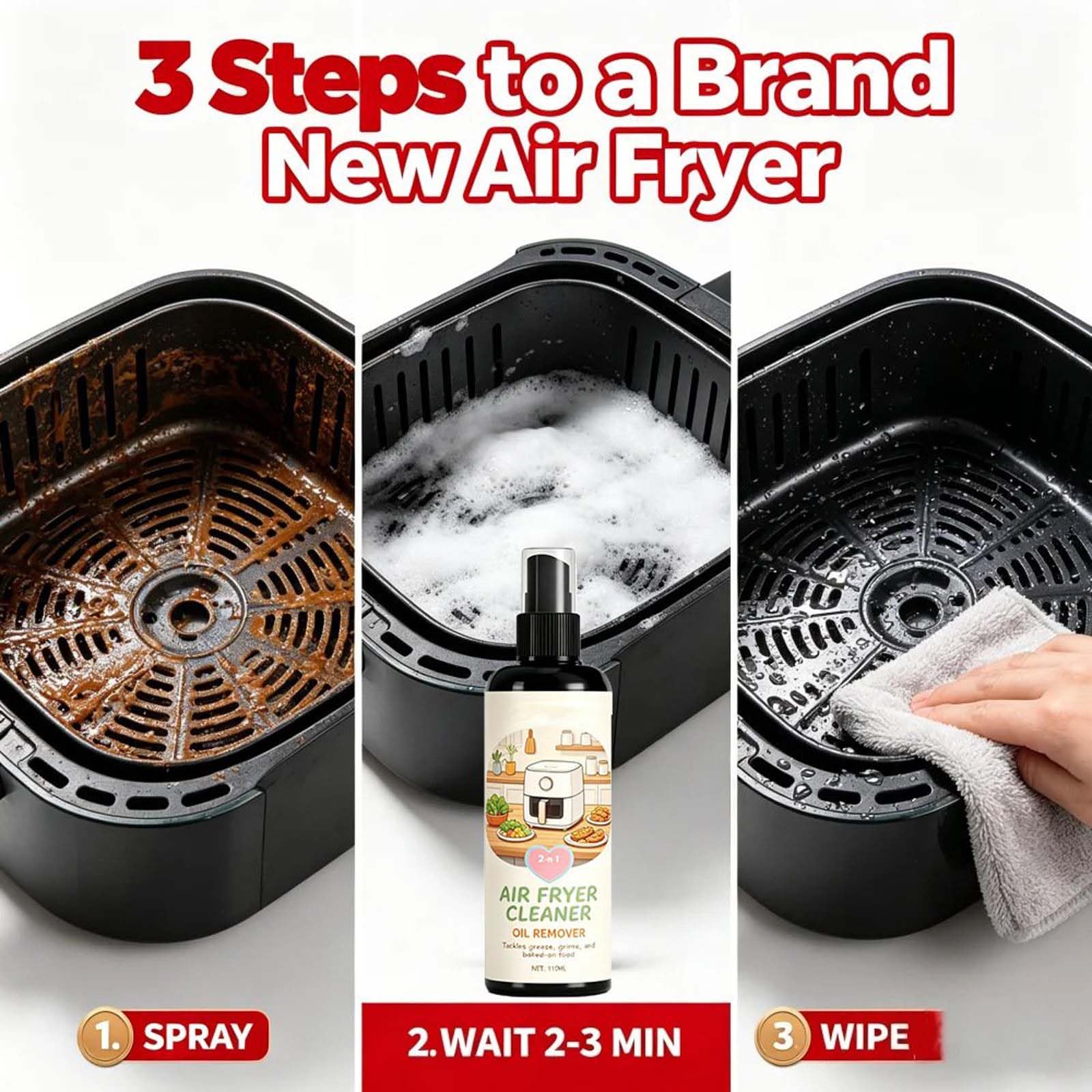 Aerosol 2 en 1 Air Fryer Cleaner and Degreaser, potente limpiador de cocina multiusos, eliminación rápida y potente de aceite, disuelve la suciedad, limpieza profunda, spray de espuma multiusos (5